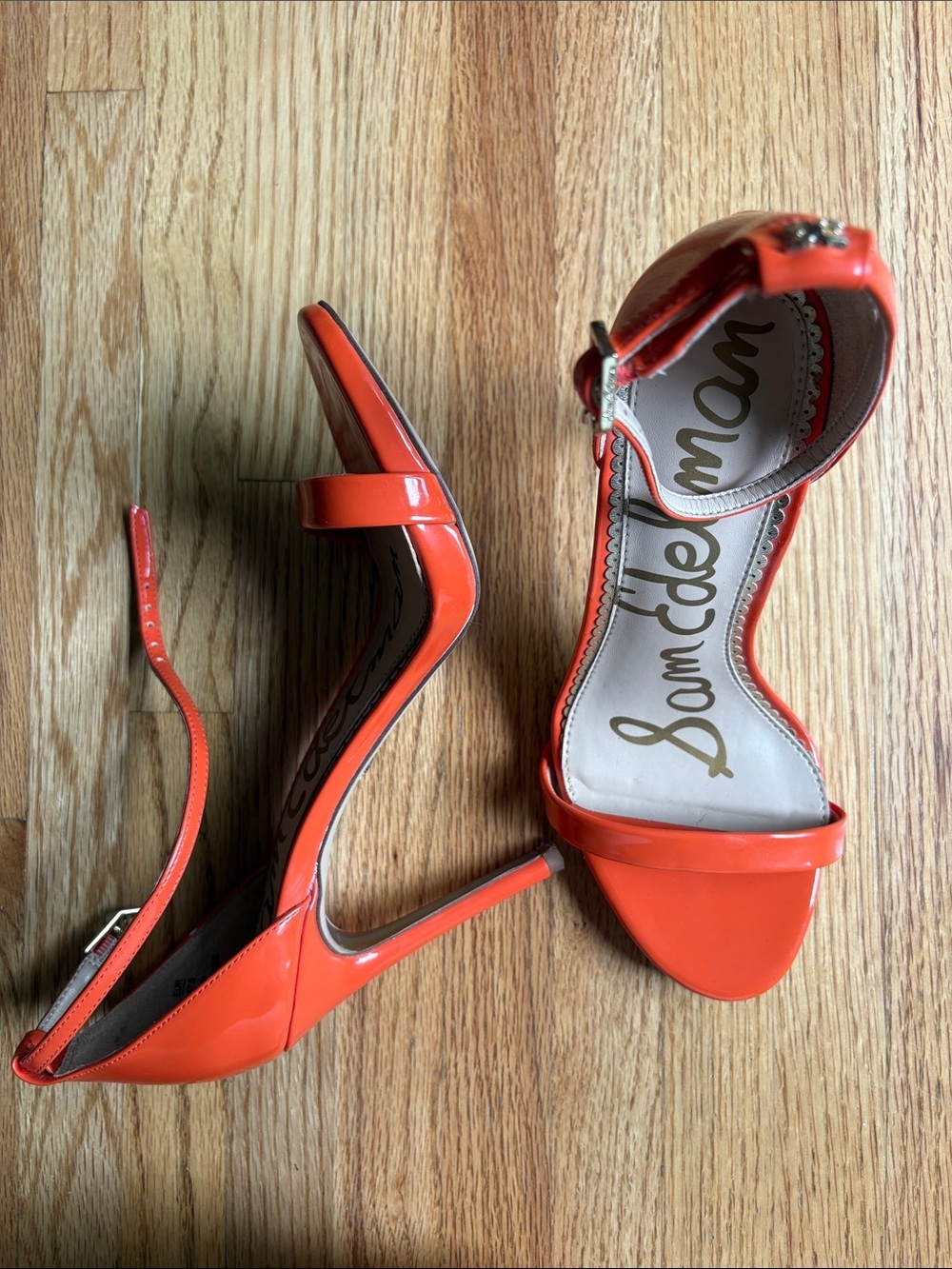 Sam Edelman size 7 Orange Patent Ankle-Strap Heels